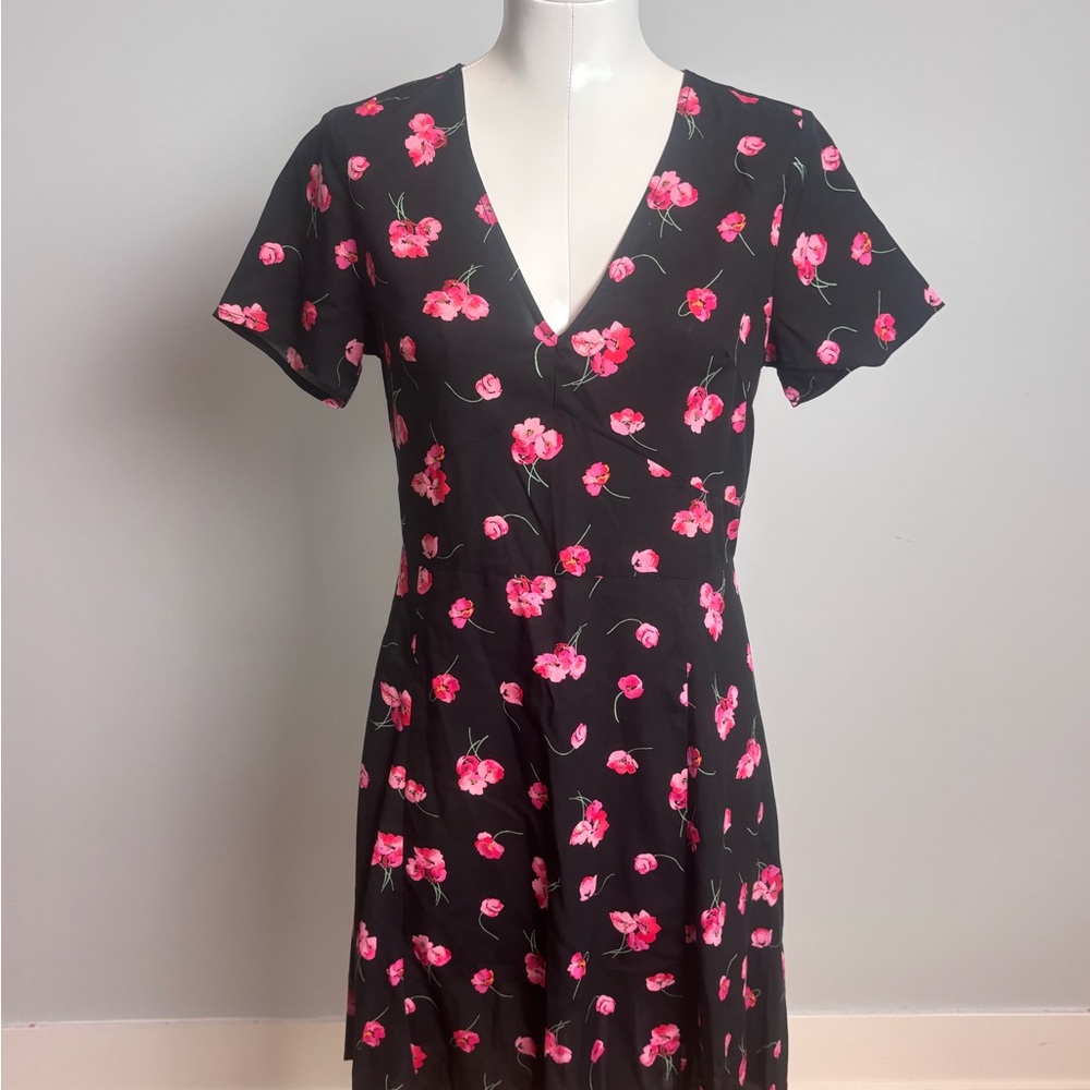 GAP Black Mini Dress with Pink Floral Pattern